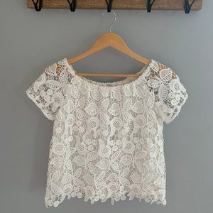 Wayf White Lace Off The Shoulder Lace Top Size Small